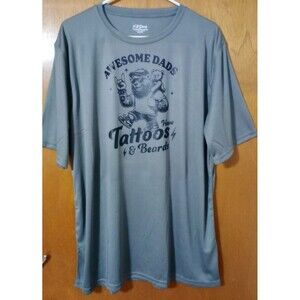 Men's SS T-Shirt Graphic Quote: Awesome Dads Have Tattoos & Beards Gray  Sz XL